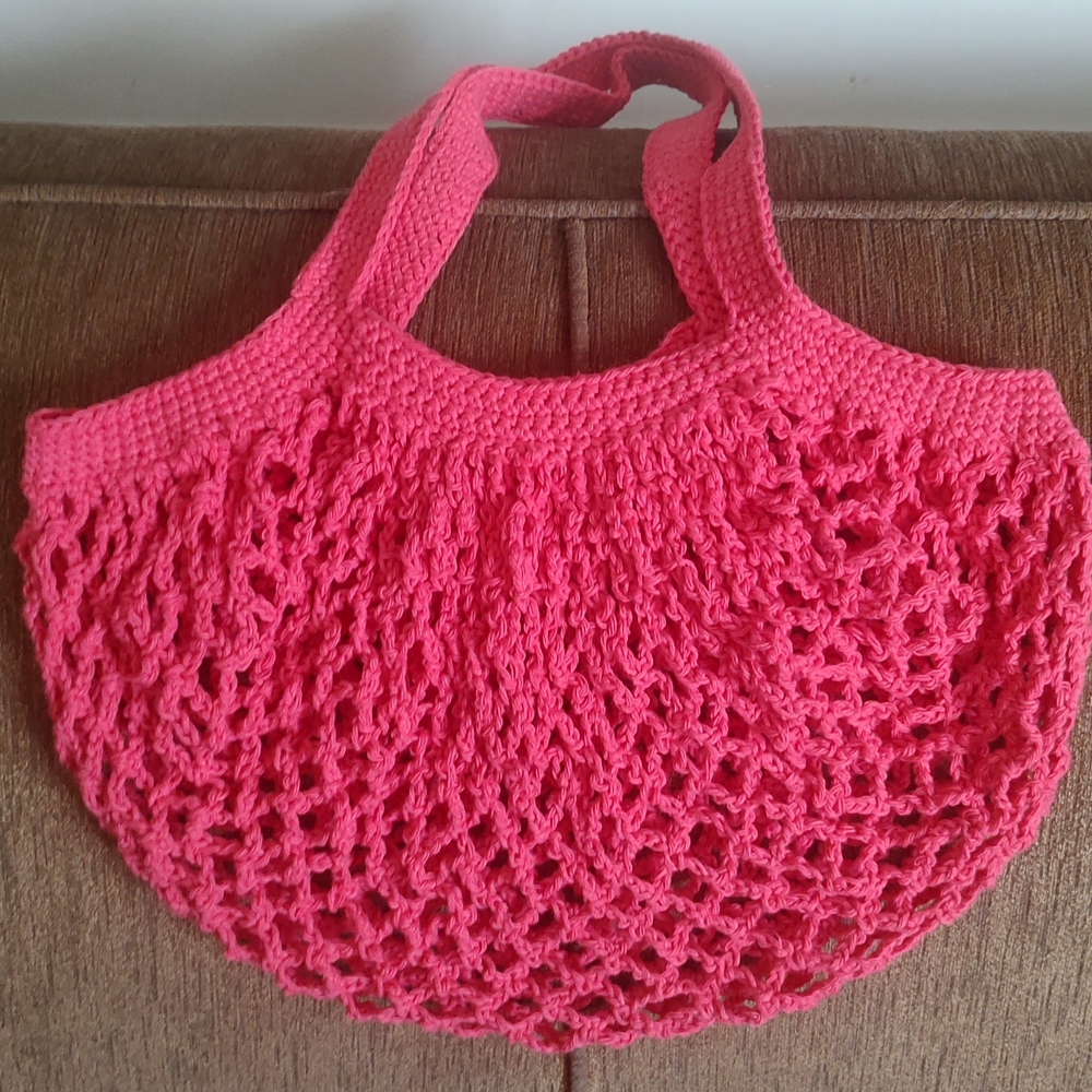 Vibrant Hot Pink Crocheted Mesh Market Bag